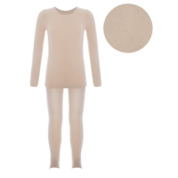 Oyolan Thermal Underwear for Girls Thermal Long Johns Set Dance Training Costume Type A Nude 7-10