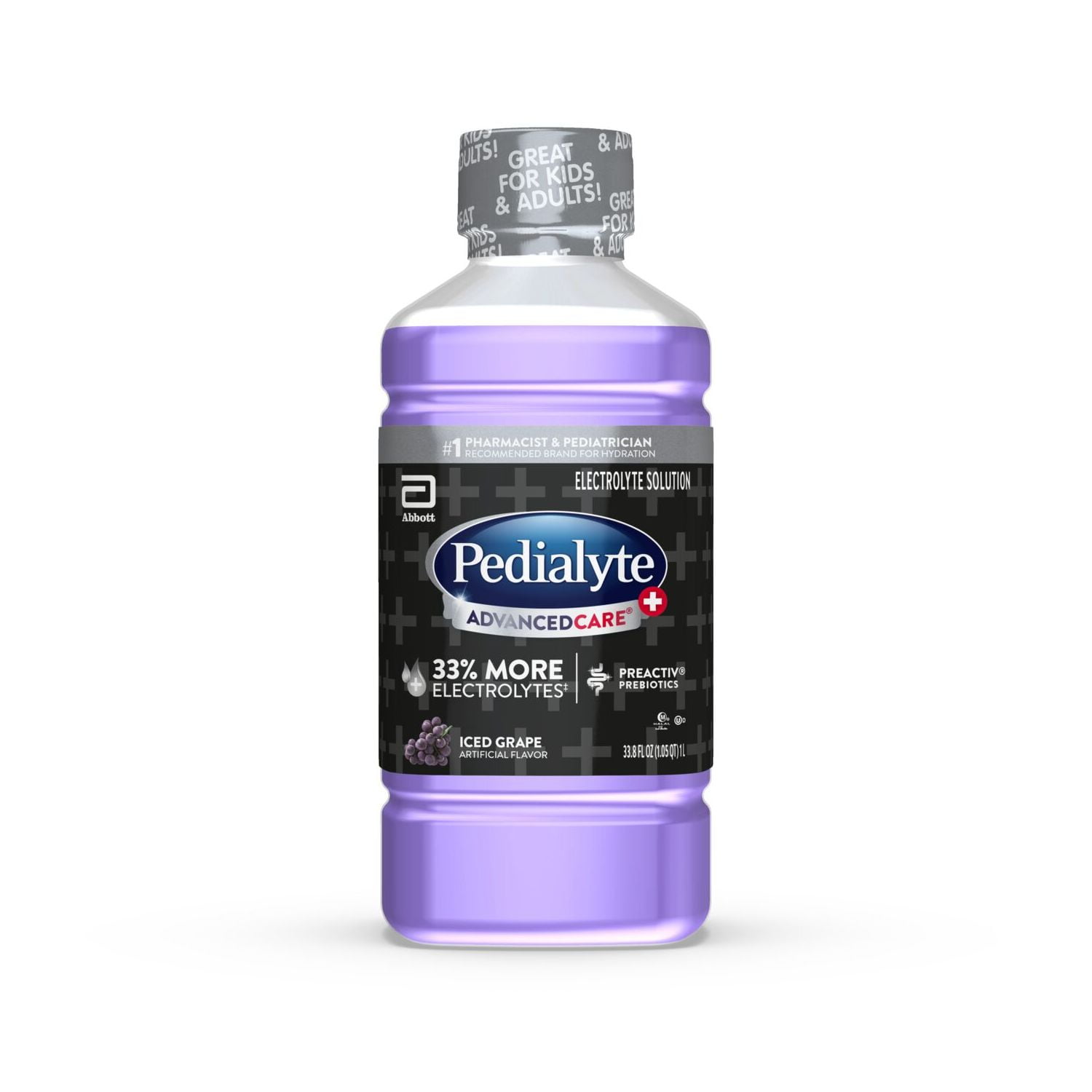 (6 pack) Pedialyte AdvancedCare Plus Electrolyte Drink, Iced Grape, 1 Liter