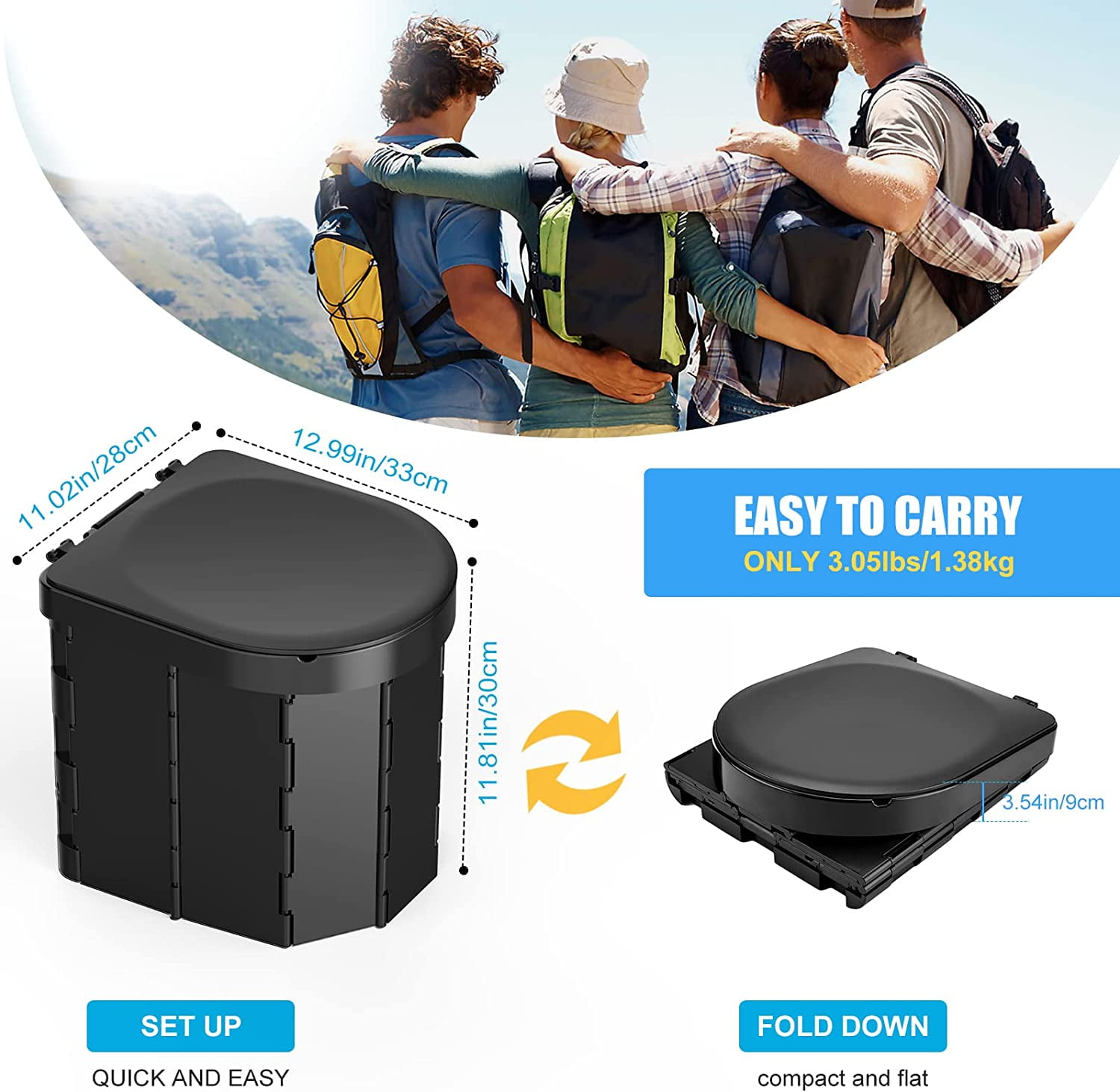 Wadeo Portable Camping Toilet with Lid