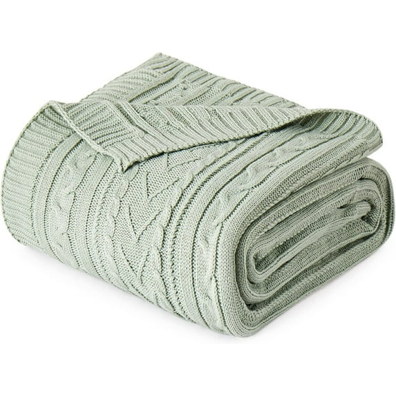 ZXNYH Sage Green Cable Knit Throw Blanket Queen Size for Bed Couch Sofa, Super Soft Cozy Knitted Blanket 90" x 90" Bed Blankets Full Size