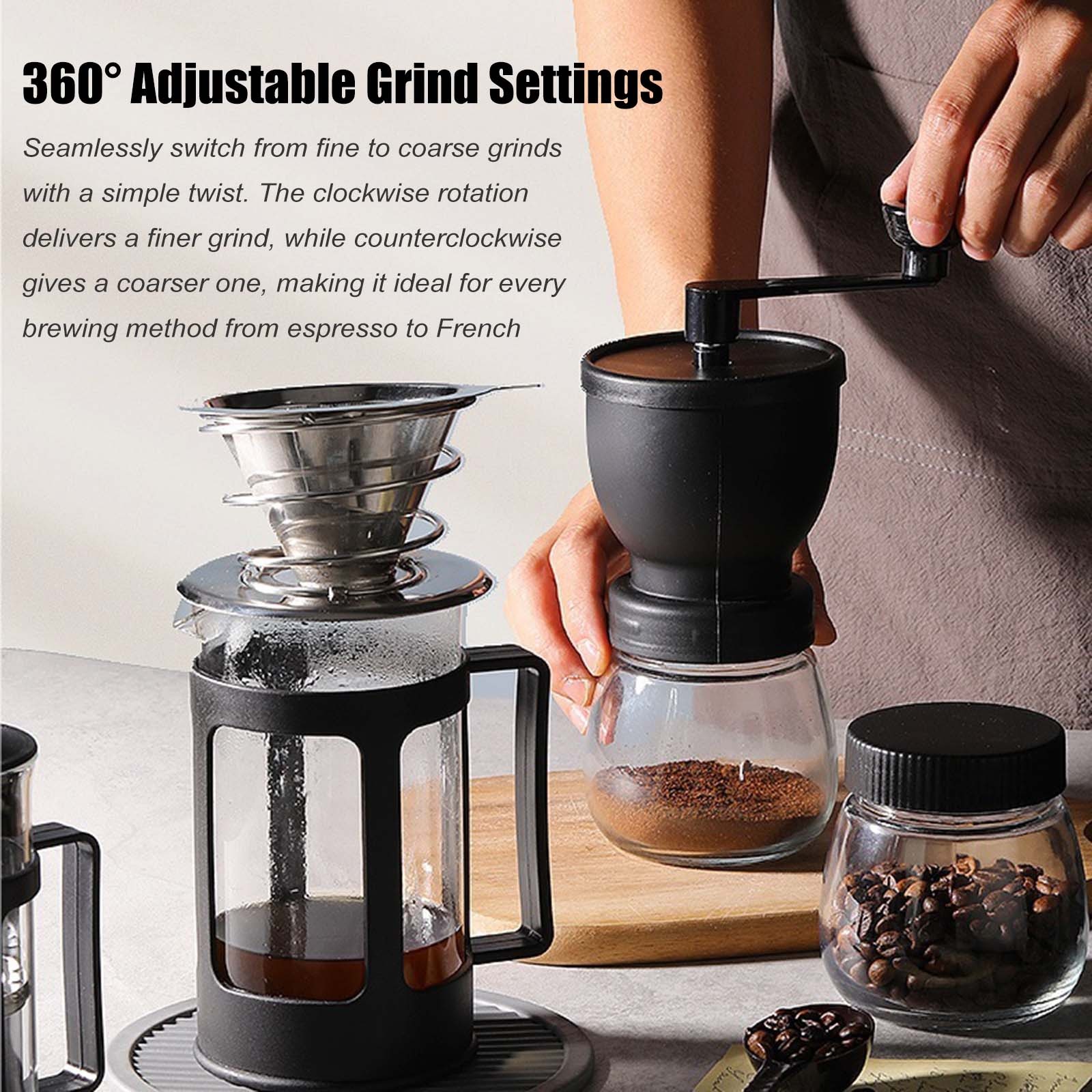 Portable Manual Coffee Grinder with Adjustable Ceramic Burr & Bonus Glass Jar for Home, Office & Travel