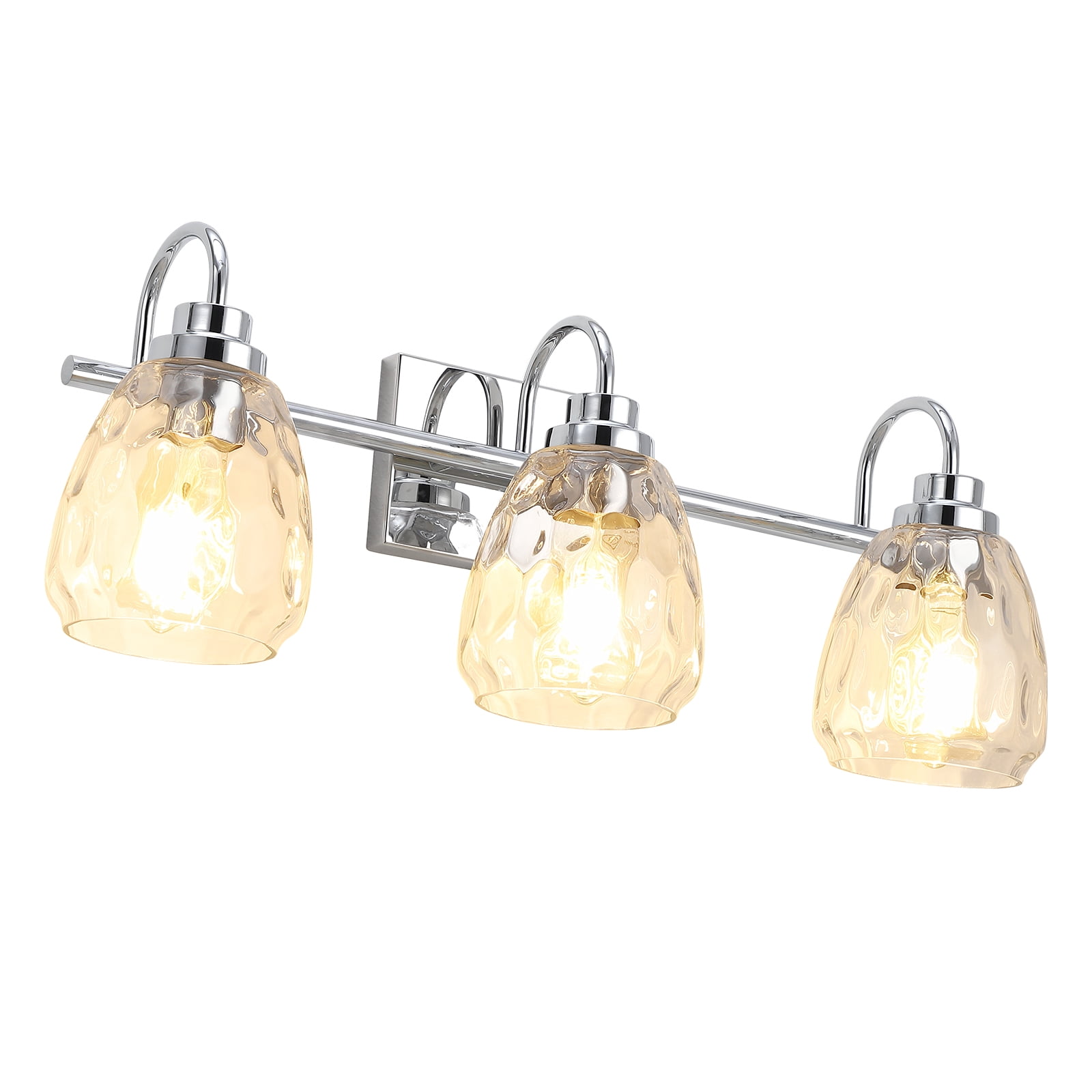 3/4/5/6 Light Bathroom Light Fixtures, Chrome Vanity Light Fixtures Over Mirror Wall Mount Lighting Fixture with Hammered Glass Shade E26 Socket for Hallway Kitchen Bedroom Living Room