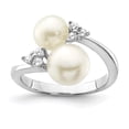 thumbnail image 5 of 925 Sterling Silver Rhodium-plated 8-9mm White 2-Freshwater Cultured Pearl and Cubic Zirconia Ring Size 6, 5 of 7