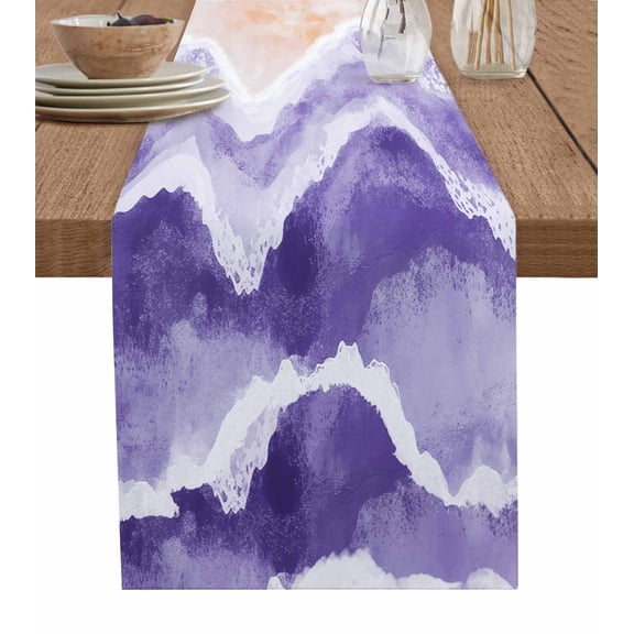 Table Runner 36 Inches Long for Kitchen Dining, Purple Waves Coastal Dresser Scarf Farmhouse, Dining Table Decorations for Wedding/Parties, PurpleOmbre Summer Beach Oceans 13 x 36 In