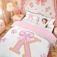 thumbnail image 3 of Meiyoeat Pink Gold Glitter Print Bow K Letter Twin Bedding for Women Girls, Girly Cartoon Alphabet Duvet Cover Set, Pink Reversible, 1 Duvet Cover and 1 Pillowcase (No Comforter), 3 of 6