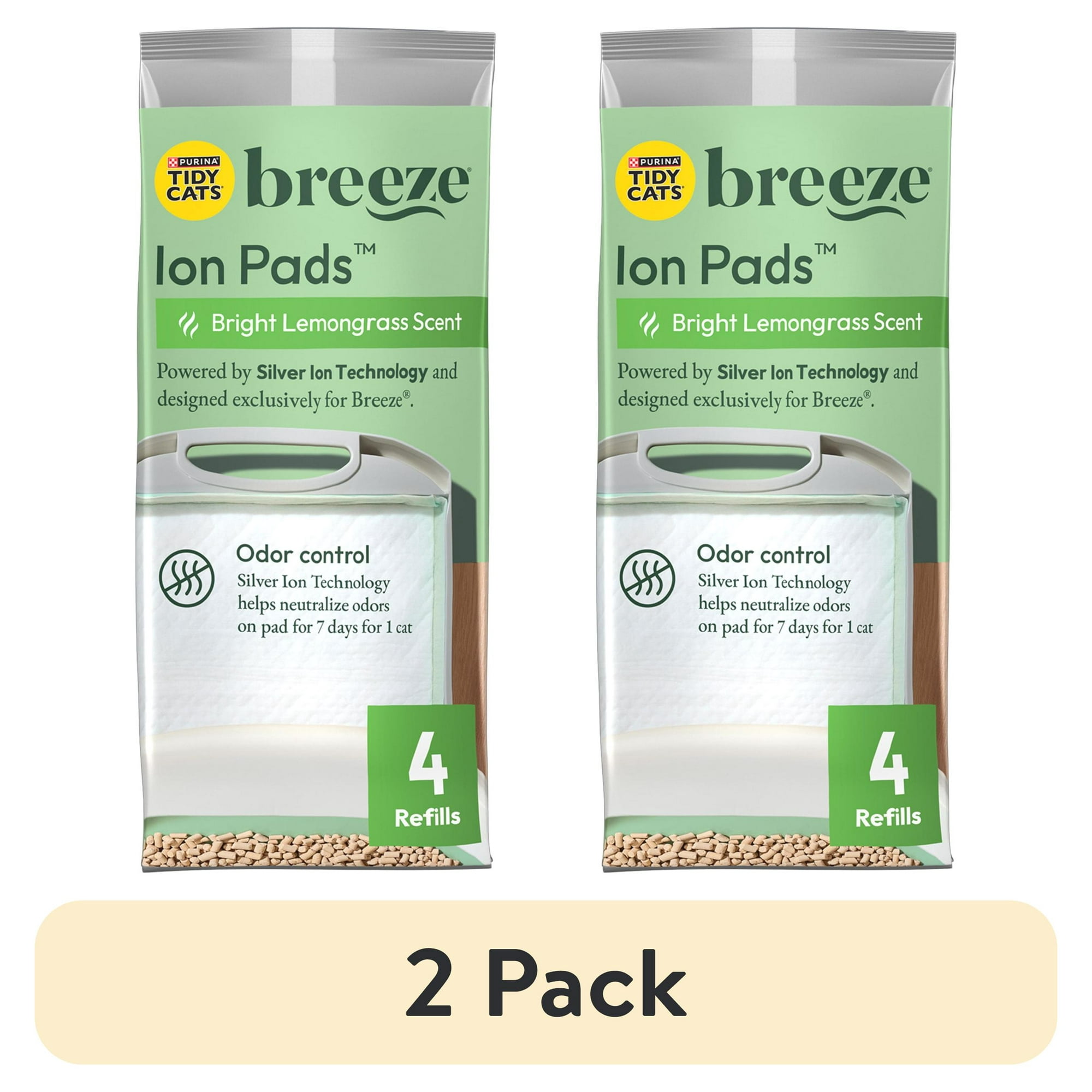 (2 pack) Purina Tidy Cats Breeze Bright Lemongrass Scented Ion Cat Litter Pads Refill Pack