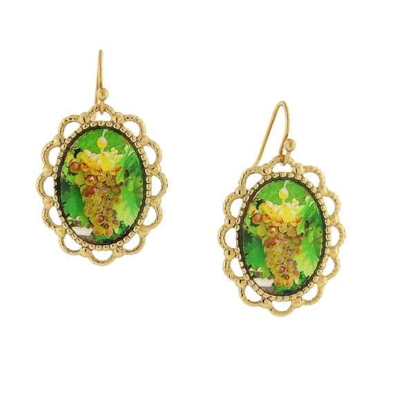 1928 Jewelry 14K Gold Dipped Golden Grapes Decal Oval Earrings