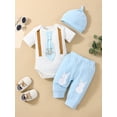 thumbnail image 2 of 3PCS Newborn Infant Baby Boys My First Easter Outfits,Short Sleeve Gentleman Romper Top Bunny Pants Hat Infant Easter Clothes, 2 of 9