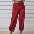 thumbnail image 2 of YeJammarp Summer Cotton Linen Cropped Pants Womens Casual Beach Wide Leg Loose Drawstring Capri Pants with Pockets (3X-Large, Wine 01), 2 of 7