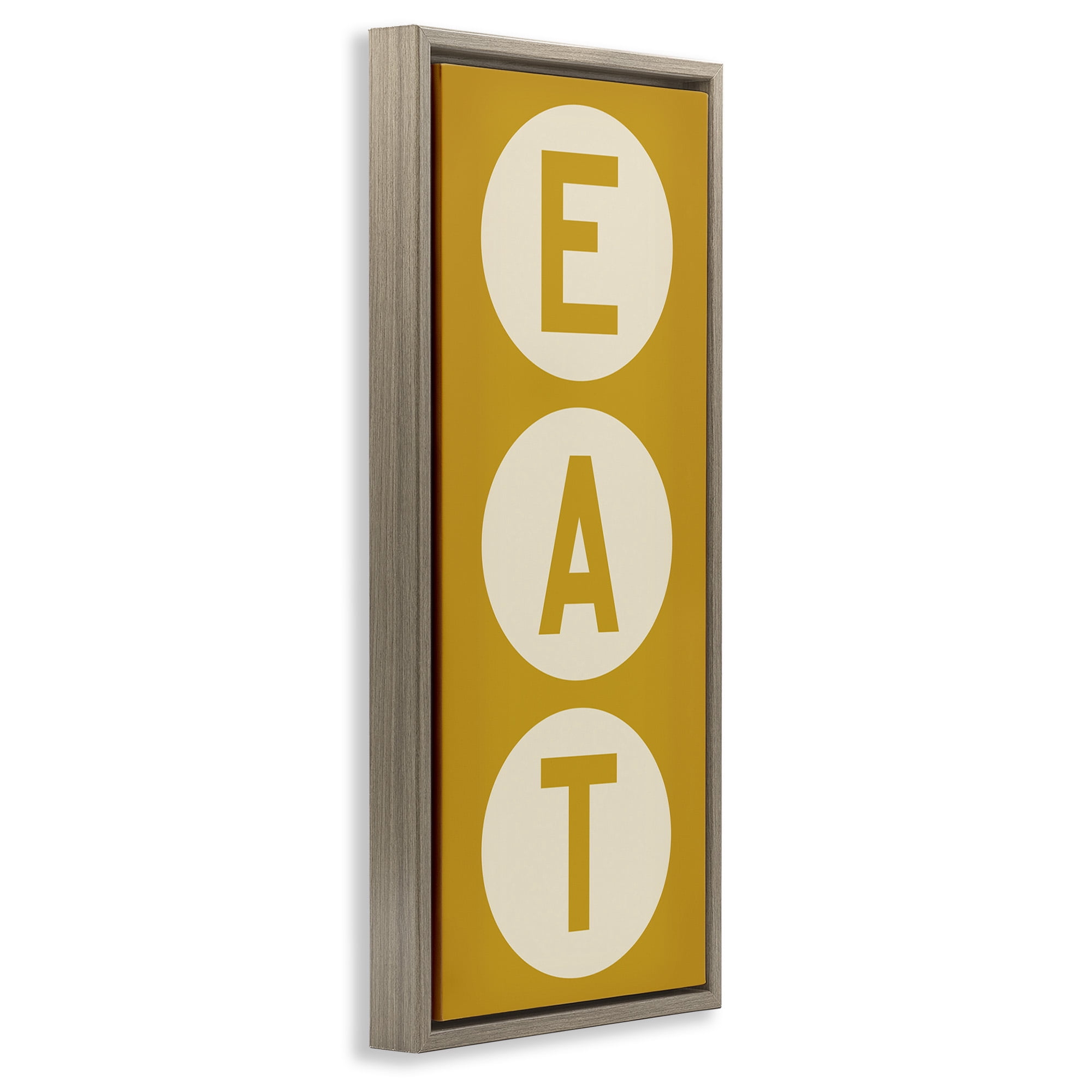 Stupell Industries Retro Style Eat Circle Letters Sign Typography Painting Brown Floater Framed Canvas Art Print Wall Art, 15 x 31