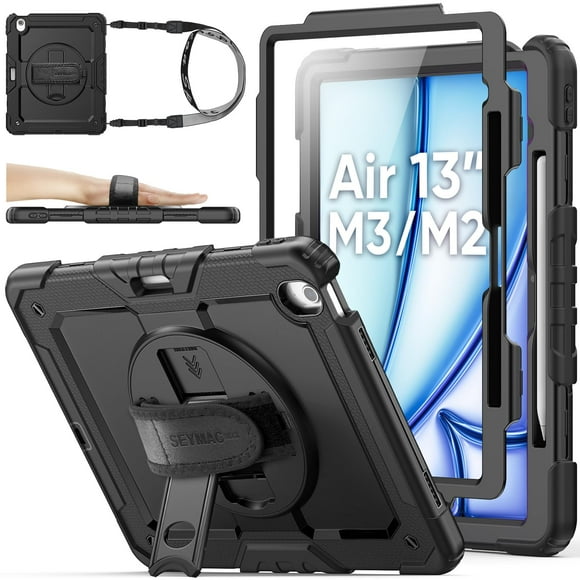 SEYMAC stock Étui pour iPad Air 13 Pouces Étui M3/M2 (2025/2024), pour iPad Air 6e Génération, Protection Robuste avec Porte-Crayon, Protecteur d'Écran, Support, Poignée
