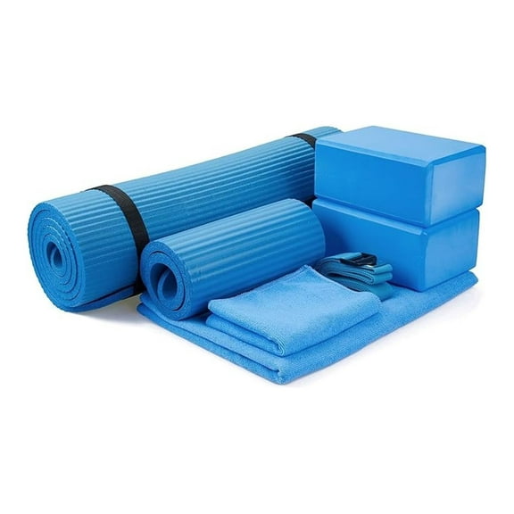 7-Piece Yoga Set with 71x24x0.5 Inches Extra Thick Mat and Carrying Sling Includes 2 Blocks, Stretch Strap, 2 Towels, and Knee Pad for Home, Studio, and Gym Workouts