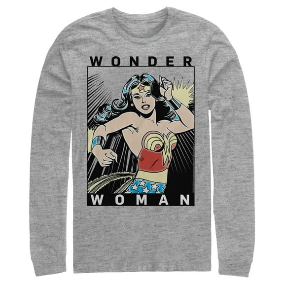 Men's Justice League Comic Poster Long Sleeve Shirt Athletic Heather Medium