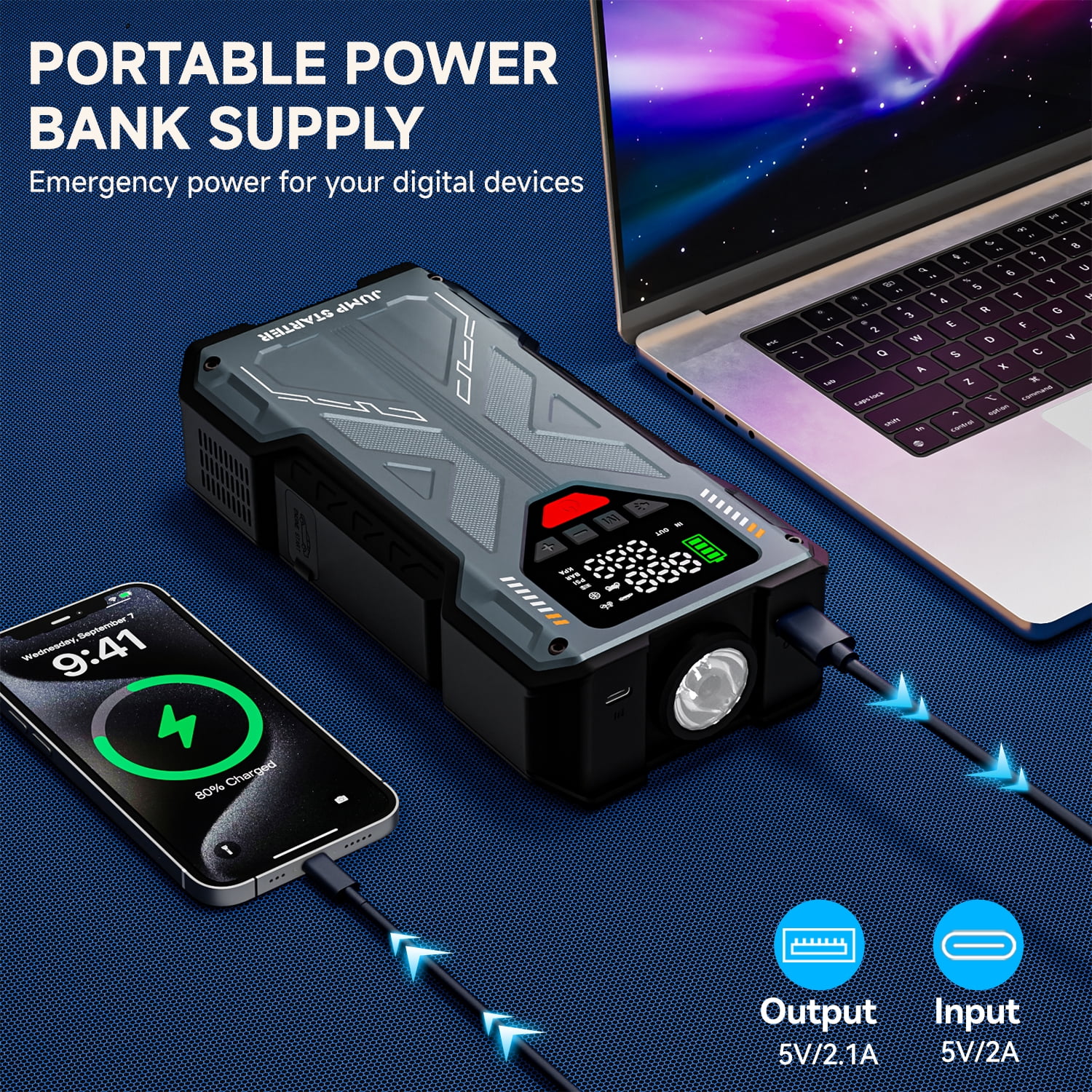 Geeneu Jump Starter with Compressor, 6000A Jump Box Car Battery Charger, Portable Jumper Starter Power Pack (8.0L Gas/6.5L Diesel),Rodeside Emergency Kit for Vehicle/Motorcycle Combo Tire Inflator