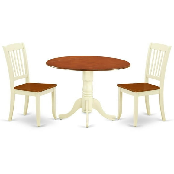 East West Furniture Dublin 3-piece Wood Dining Set in Cream/Cherry
