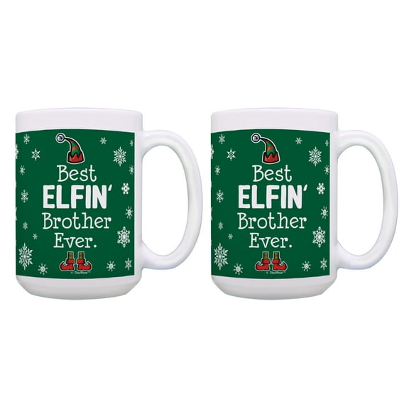 ThisWear Best Brother Gifts Best Elfin Brother Ever Brother Mugs 2 Pack Gift 15oz Coffee Mugs Green
