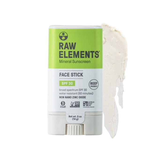 Raw Elements Face Protector solar mineral natural en barra No nano óxido de zinc 95% orgánico resistente al agua 80 min para arrecifes para todas las edades SPF 30+ Bloqueador solar de viaje 0.5