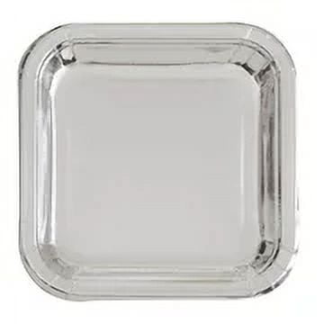 Square Paper Plates, 7 in, Silver Foil, 8ct (Pack of 10)