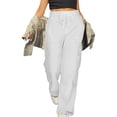thumbnail image 5 of cocolona Womens Summer Casual High Waist Cargo Pants Elastic Waist Drawstring Wide Leg Vacation Beach Pants with Pockets, 5 of 5