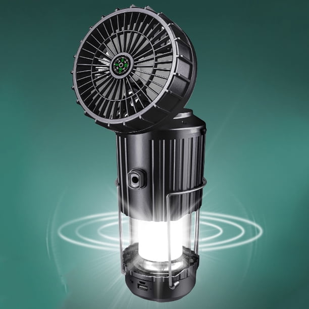 Linterna solar para acampar con ventilador USB recargable para cortes de energía en la tienda (negro sin BT)