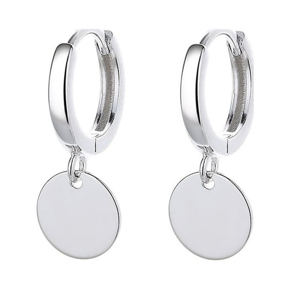 Simple Coin Disc Dangle Hoop Earrings Sterling Silver Cartilage Huggie Hoops for Women