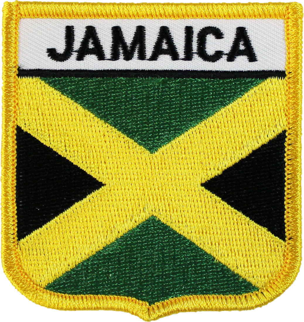 3 Pack Set of Jamaica Shield Flag Patches Jamaican Embroidered Iron On or Sew On Country Flag Patch Emblems 