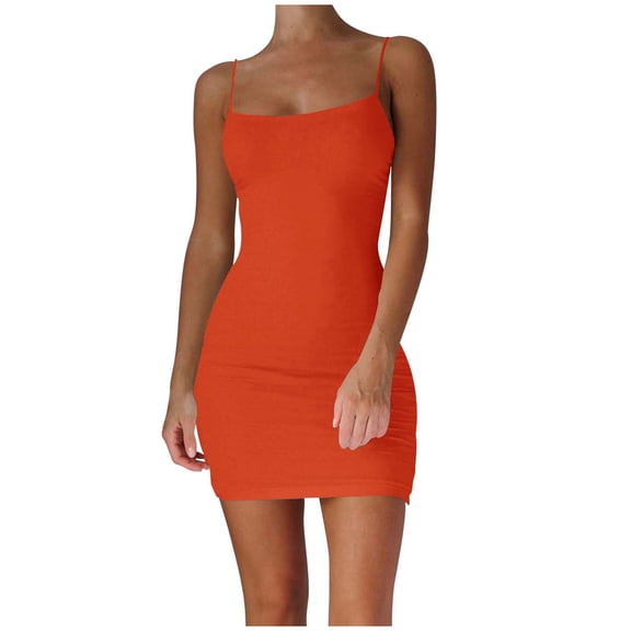 Wdgfv Women's Mini Bodycon Dress 2026 Spring Summer Going Out Short Backless Party Club Dresses Y2k Clothes Orange XS