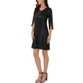thumbnail image 4 of INSPIRE CHIC Women's Dress Sequin Glitter Split Elbow Length Sleeves V Neck Party Cocktail Mini Dresses XL Black, 4 of 6