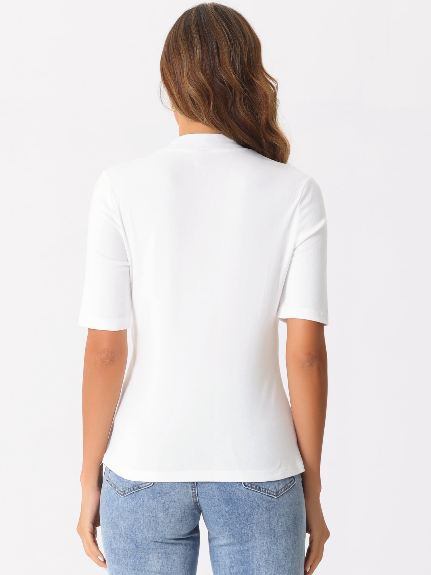 DARING DIVA Women's Half Sleeve Mock Turtleneck Casual Top S White