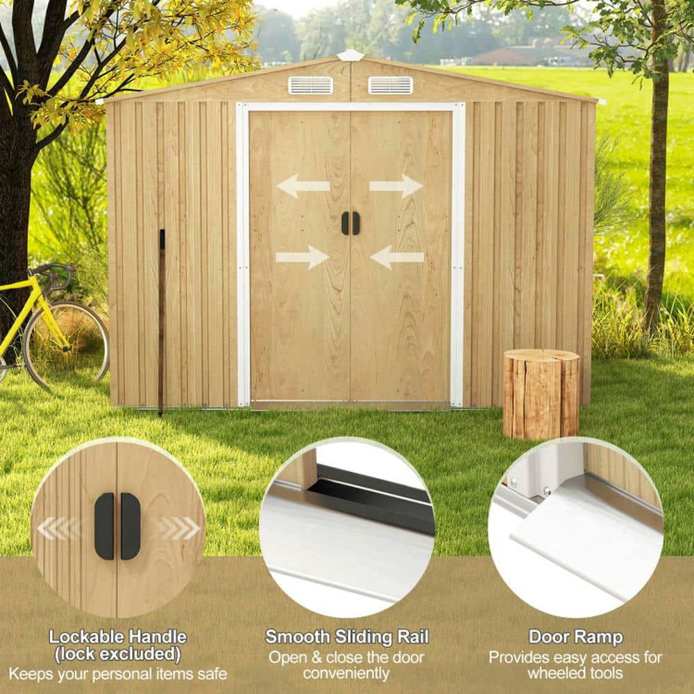 Yardi Yarda Weather Resistant Galvanized Steel Shed with Tilted Roof, Versatile Storage Shed, Natural