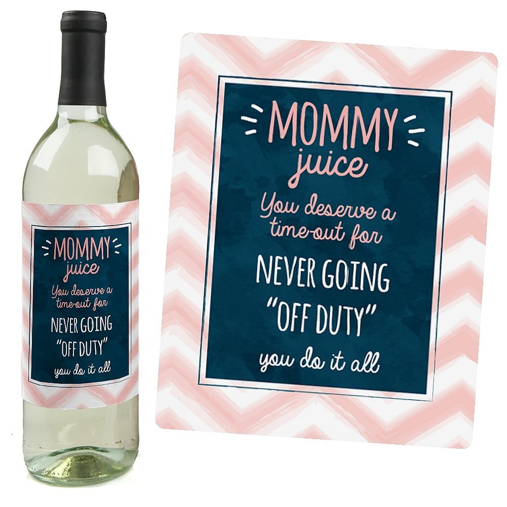 Mommy's Time-Out - Party Decorations for Women and Men - Wine Bottle Label  Stickers - Set of 4