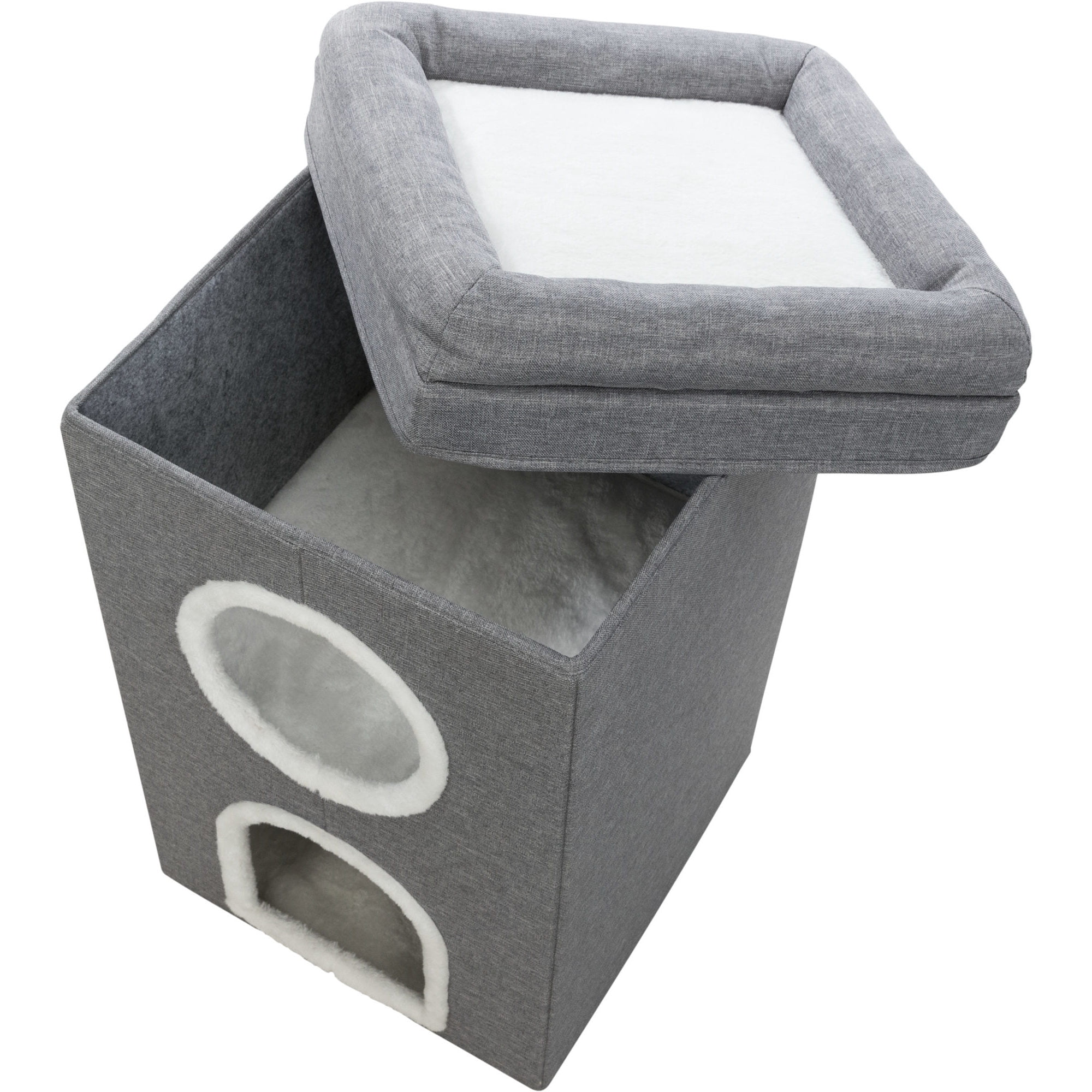 TRIXIE Saul 25" Cat Tower, 2-Story Cat Condo, Sisal Cat Scratcher, Cat Cube, Gray