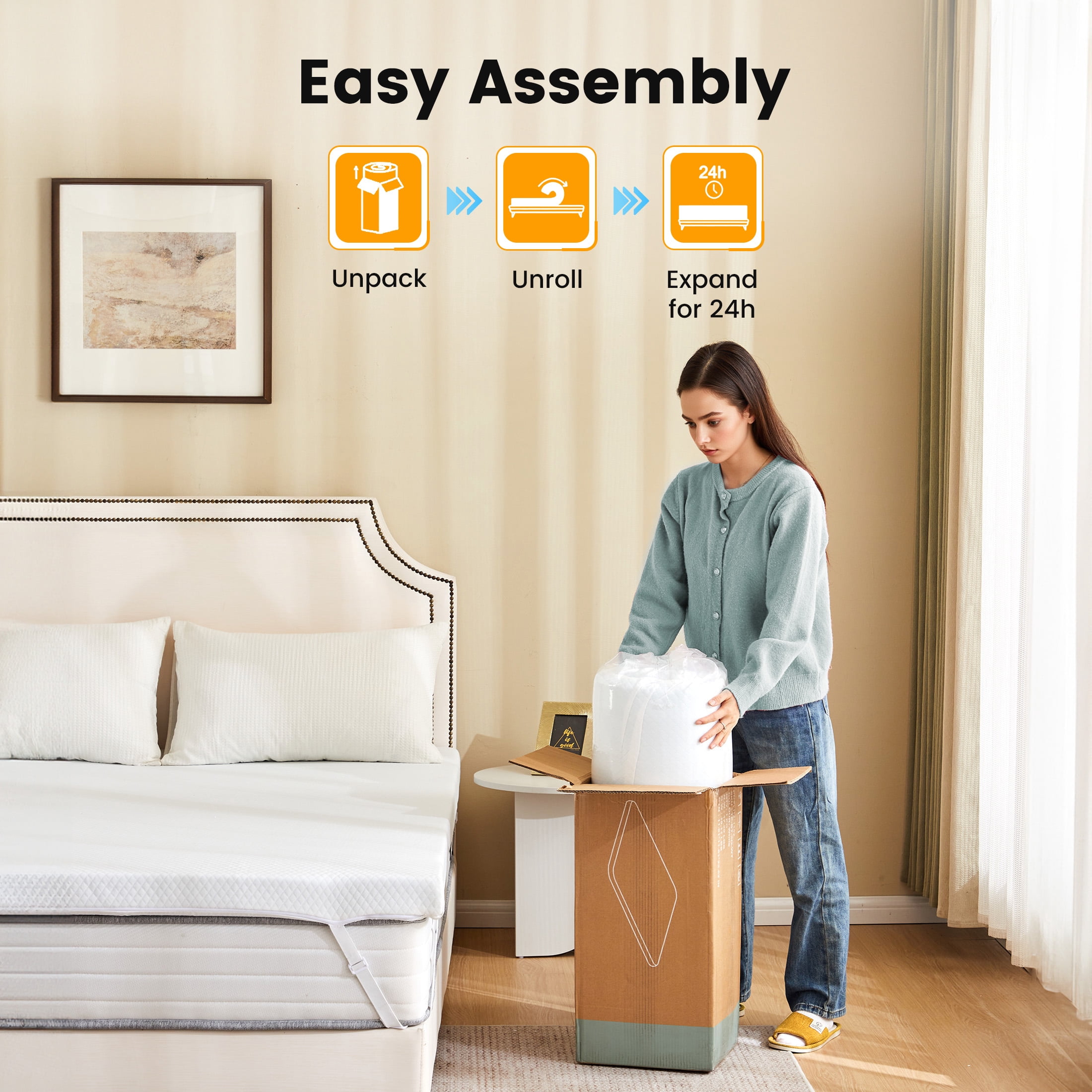 EDX 2 Inch Twin Size Gel Memory Foam Mattress Topper, Bed Topper with Removable Soft Cover, 38in×75in