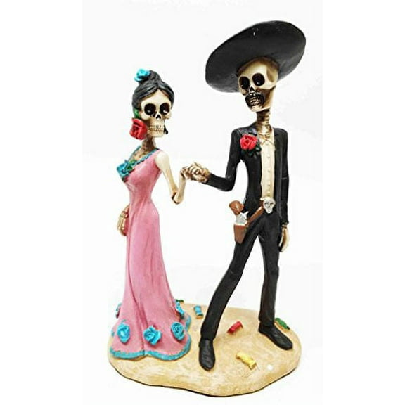 Day of The Dead Wild West Nuevo Leon Skeleton Couple Dance Sculpture Statue
