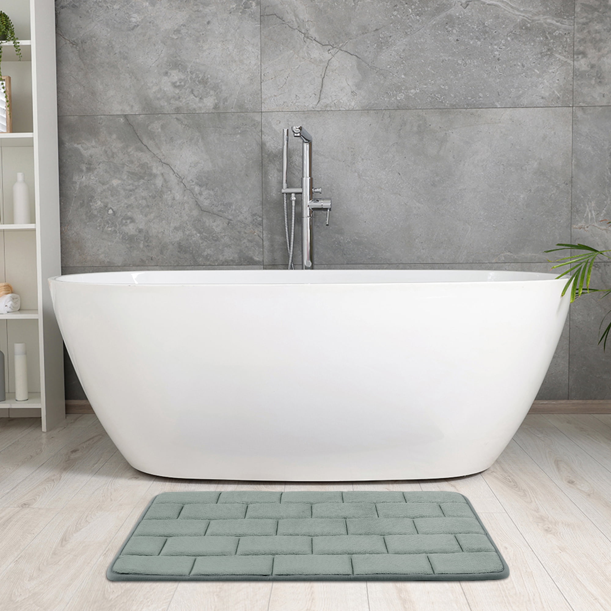 Unique Bargains Memory Foam Bath Mat Soft Absorbent Bathroom Rug Non-Slip Thick Dry Fast Light Gray 16" x 24"