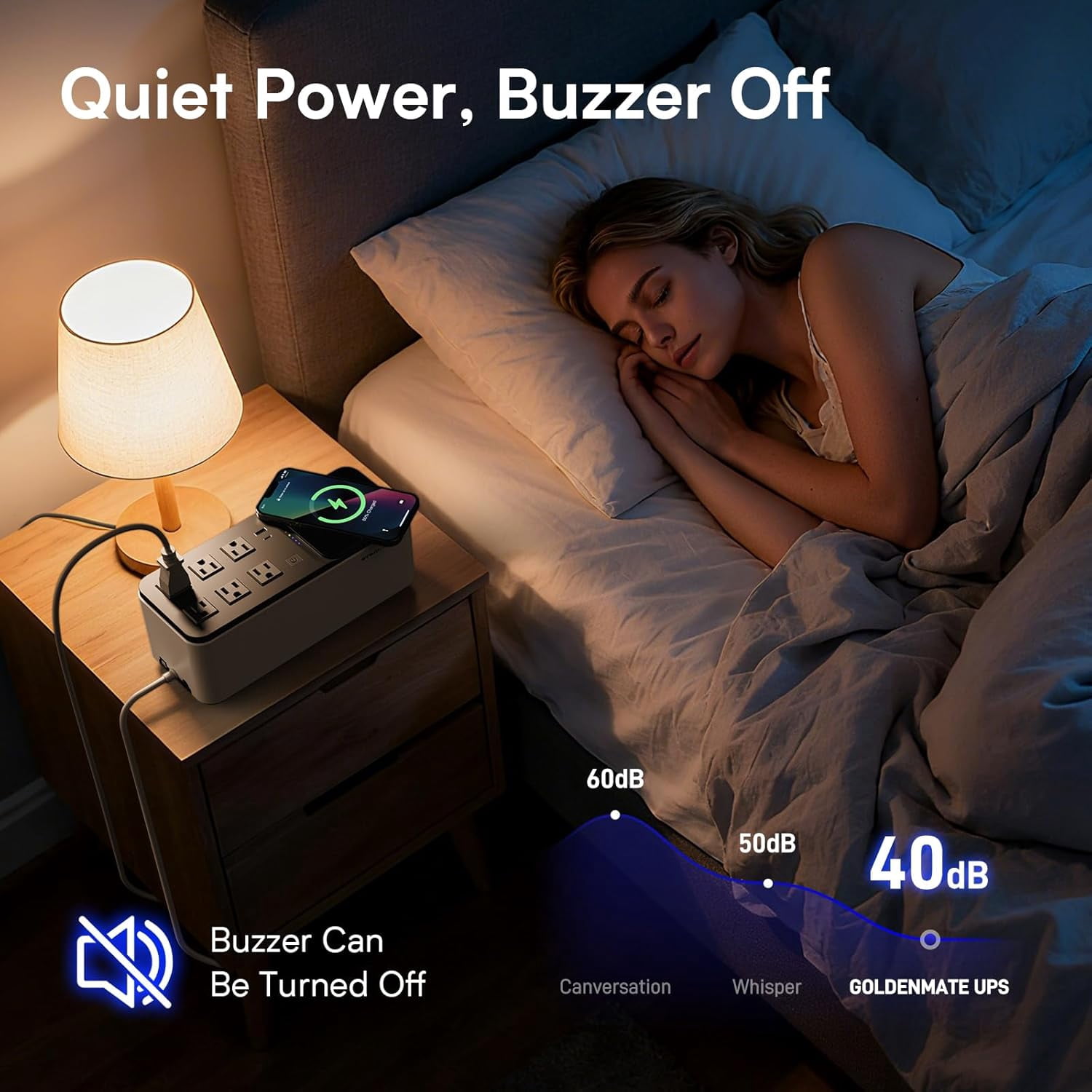 GOLDENMATE 600VA / 360W Lithium UPS Battery Backup & Surge Protector with Wireless Charging, 6 Outlets, USB Ports and LiFePO4 Battery