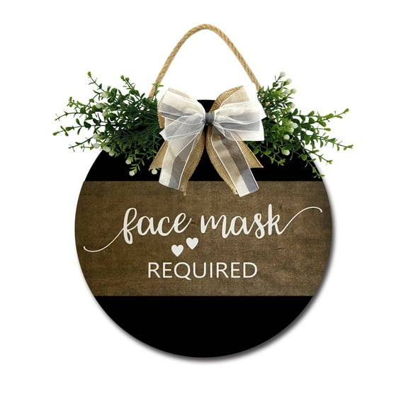 Mask Required Front Door,Horizontal Round Door Wreaths,Housewarming Gift Farmhouse Wood Door Hanger for Home Decor Indoor and Outdoor, Classroom, Yard, Porch Décor