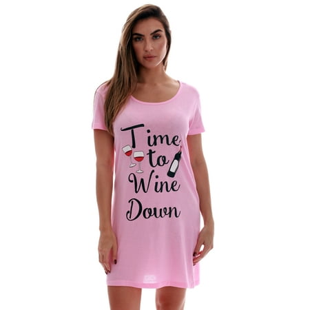 

Just Love Comfortable Sleep Dress Shirt for Women - Ideal for Sleeping and Lounging in Dorms (Pink - Time to Wine Down 1X)