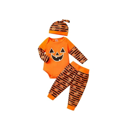 

Sunisery Babys Clothes Halloween Pumpkin Printed Long Sleeve Romper and Trousers with Hat