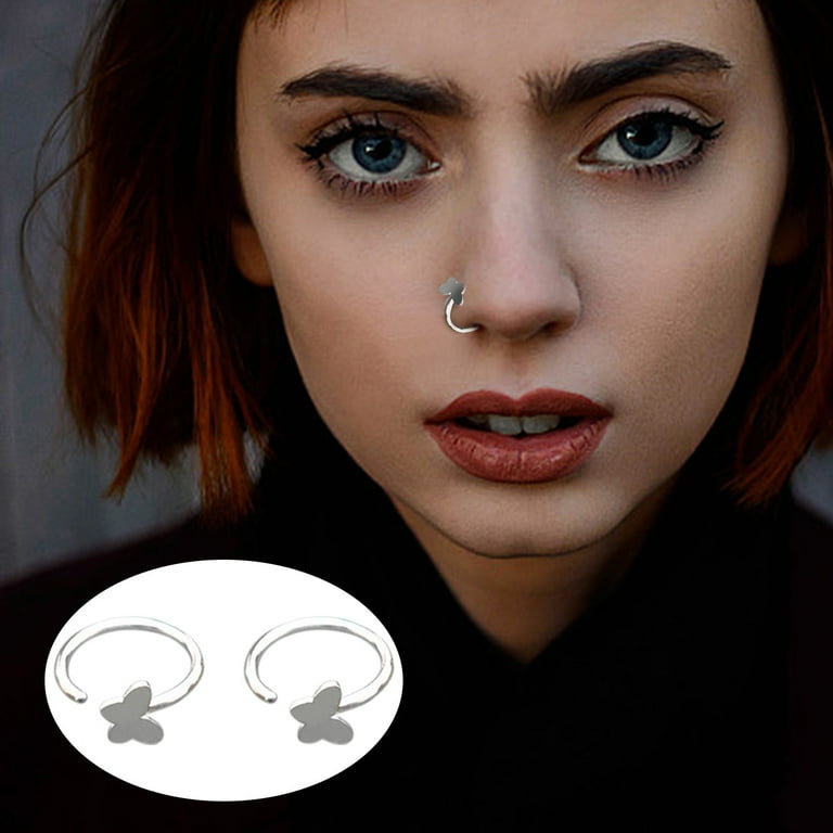 16g Clicker Hoop Clear Nose Studs 20 Gauge Belly Rings Hoop 16g Stud 9mm Ring 1 Pair Butterfly C 18g Nose Piercing Jewelry Nose Rings for Skin Smallest Nose Stud Nose Ring