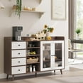 thumbnail image 2 of BouPower Sideboard Buffet Cabinet with Open Racks & 4 Drawers, 55.11 Inch Large Sideboard Storage Cabin, Kitchen Cabinet with Glass Doors & Adjustable Shelves, Wood Side Board Table for Dining Room, 2 of 7