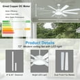 thumbnail image 4 of Ohniyou 72 inch Farmhouse Ceiling Fan with LED Light and Remote,Outdoor Ceiling Fans with 8 Reversible Blades, 3 CCT, 6 Speed, for Patio Living Room Bedroom, White, 4 of 11