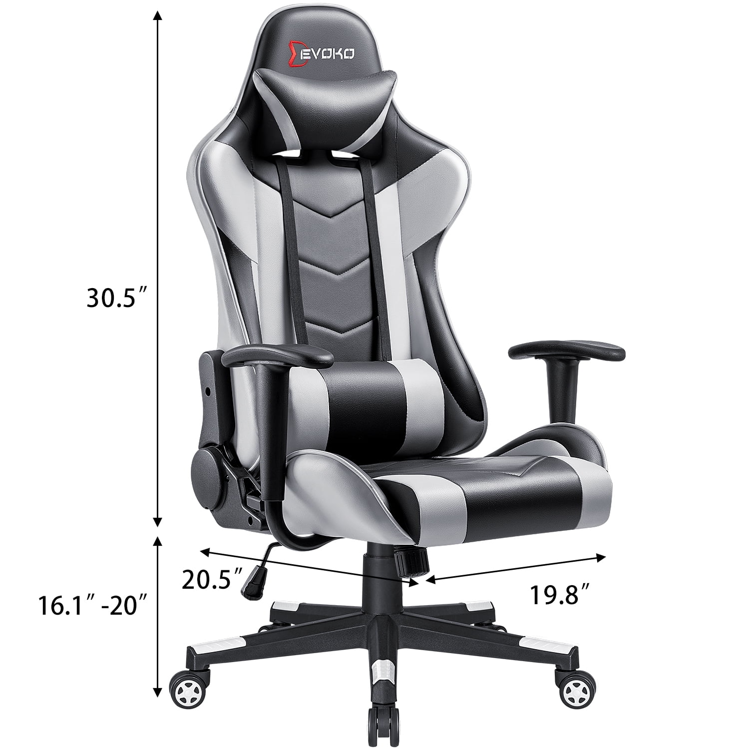 Devoko Gaming Chair High Back Office Chair Racing Style Adjustable Height PC Computer Chair with Headrest and Lumbar Support White