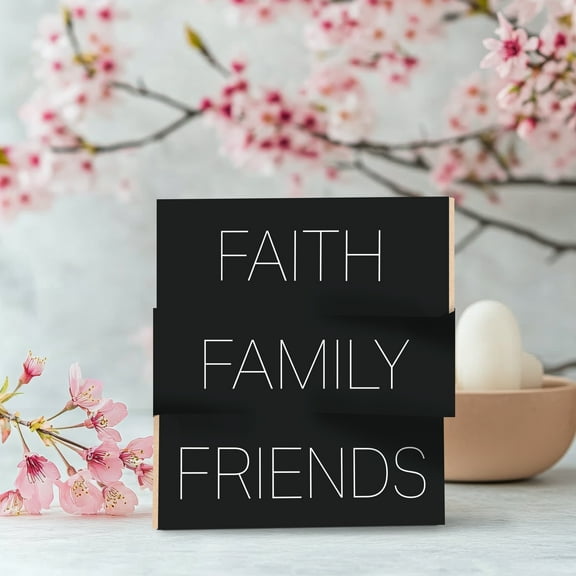 Faith Family Friends 3pc Mini Wood Block Set, Tiered Tray Decor, Inspirational Christian Gifts
