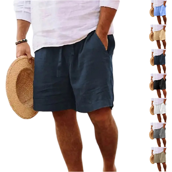 Linen Bermuda Shorts Men Casual Elastic Waist Drawstring Summer Beach Shorts with Pockets Navy 3XL