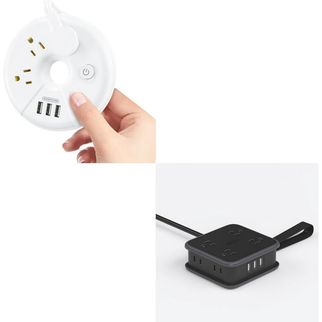 Travel Power Strip,3 Outlets with 3 USB Ports & Flat Plug Power Strip with 8 Widely Outlets and 3 USB Ports