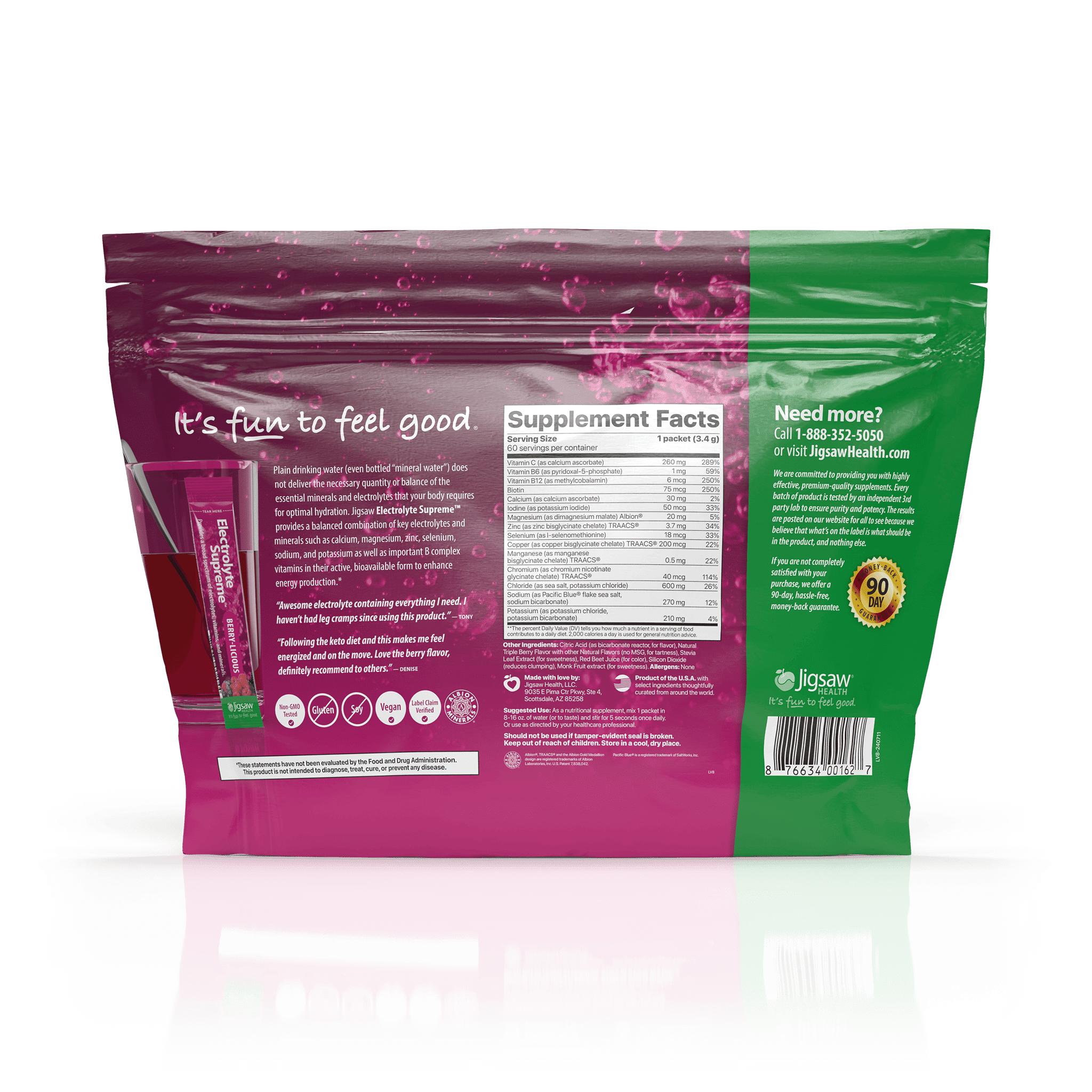 Jigsaw Health Electrolyte Supreme, Berry-Licious, 60 Packets, 11.4 oz (324 g)