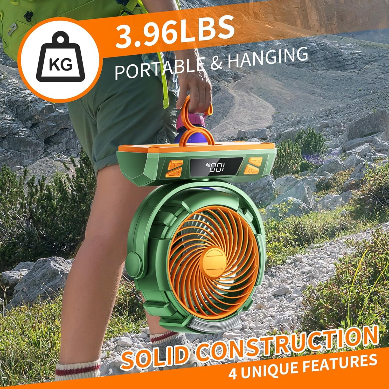 Camping LED Fan with Light, 40000mAh Rechargeable Battery Powered Outdoor Tent Fan with Light and Hook, 4 Speed, Personal USB Desk Fan for Camping, Fishing, Power Outage,Hurricane, Worksite