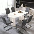 thumbnail image 3 of Modern 6-Piece Dining Set with PU Leather Chairs & Silver Metal Legs - Space-Saving Cream+Grey Table for Small Kitchens, 6-Person Family Meals & Social Events, 3 of 9