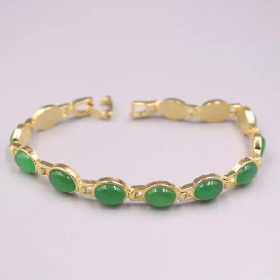 K-KED 1pcs 18K Yellow Gold Plated Bracelet for Women Alloy Natural Jade Bracelet -Green gold